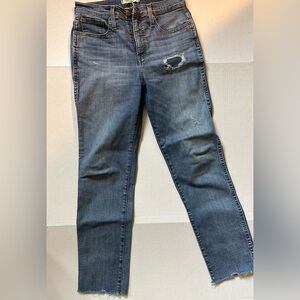 Madewell Distressed Skinny Jeans in Dark Blue